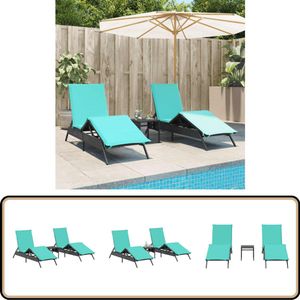 vidaXL Ligbedden Set met Tafel - Zwart Poly Rattan Ligbed - Ligbedden - Tuinstoel - Tuinmeubel