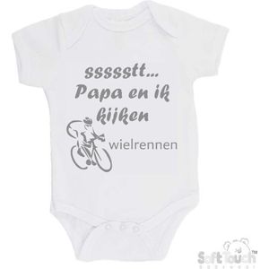 100% katoenen Romper "ssssstt... Papa en ik kijken wielrennen" Unisex Katoen Wit/grijs Maat 56/62