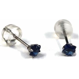 Aramat jewels ® - Zirkonia zweerknopjes vierkant 3mm oorbellen donker blauw chirurgisch staal