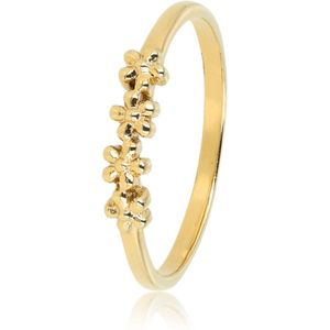 My Bendel Goudkleurige ring met bloemetjes - Smalle goudkleurige ring met bloemetjes - Met luxe cadeauverpakking