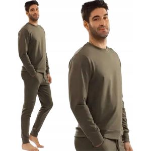 Heren huispak van zacht katoen | 2-delig Trainingspak gemaakt in Europa | DKaren Justin | lange broek lange mouwen | khaki-groen XXL