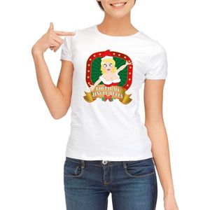 Foute Kerst shirt voor dames - Touch my jingle bells - wit XS