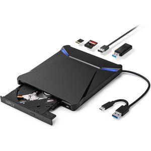 UPLY Externe DVD/CD Speler & Brander - Windows/Mac - USB-C/3.0 - Ingebouwde SD/TF-kaartlezer - voor Laptop