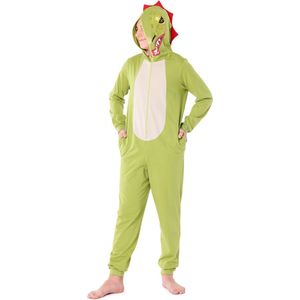 Ladeheid Jongens Overal slapen Pyjama- met Capuchon - Lange mouwen - Lange broek - Katoen - LA-LA40-240-PJ - Groene Dino - 158