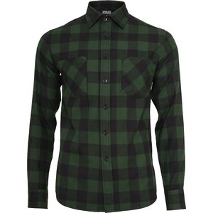 Urban Classics - Checked Flannel - Flanellen Overhemd - Zwart/Donkergroen - Geruit Patroon