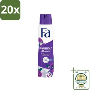 20 x Fa - Luxurious Moments - Deodorant Spray - Roze Viooltjes - 150 ml - Grootverpakking - Deodorant Spray - Anti Vlekken - Roze Viooltjes - Geur - Huidvriendelijk