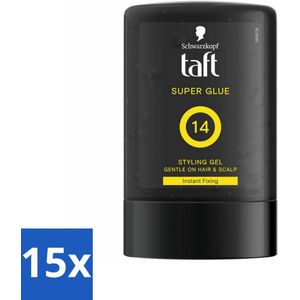 15 x Taft - Super Glue 14 - Styling Gel - Ultieme stevigheid - 300 ml - Super Glue Gel - Haartypen - Stevigheid - Fixatie - Styling Gel