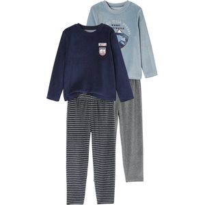 Set van 2 - Fluwelen Pyjama's - Blauw en Grijs - Jongens
