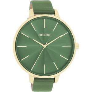 Goudkleurige OOZOO horloge met groene leren band - C11349