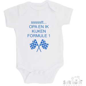 100% katoenen Romper ""ssssstt Opa en ik kijken Formule 1"" Unisex Katoen Wit/blauw Maat 62/68