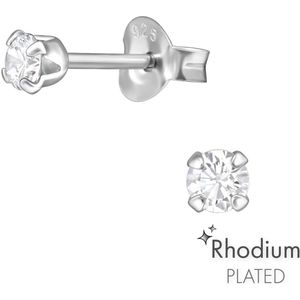 Joy|S - Zilveren oorknopjes 3 mm - zirkonia - rhodium plated - oorbellen