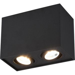 LED Plafondspot - Torna Bisqy - GU10 Fitting - 2-lichts - Rechthoek - Mat Zwart - Aluminium