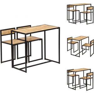 vidaXL Eetkamerset Vintage Mangohout - 90 x 45 x 76 cm - Gepoedercoat IJzeren Frame - Set tafel en stoelen