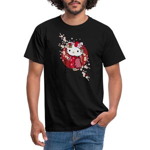 Hello Kitty In Een Rode Kimono En Kersenbloesems T-Shirt Heren