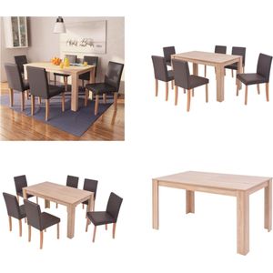 vidaXL Eettafel met stoelen kunstleer en eikenhout bruin 7 st - Eetkamer Set - Eetkamer Sets - Eetkamerset - Eetkamersets