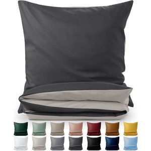 Blumtal Dekbedovertrek Set Tweekleurig - Luxe Beddengoed - 200 x 200 cm - 2 x Kussensloop 80 x 80 cm - Antraciet en Lichtgrijs