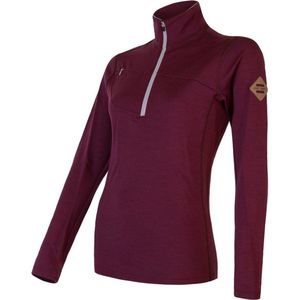 Sensor - Baselayer - Thermoshirt - Lange Mouw - Merino Wol - Outdoor - Dames - Half Zip - Donker Rood - Small