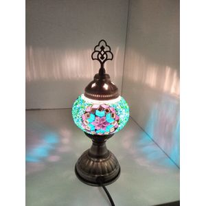 Oosterse Glans - Handgemaakte Mozaïeklamp - Tafellamp Ø25cm -Blauw/Roze