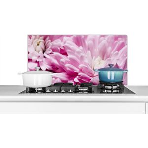 Spatscherm keuken 90x45 cm - Kookplaat achterwand Bloemen - Roze - Natuur - Muurbeschermer - Spatwand fornuis - Hoogwaardig aluminium