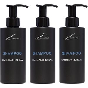 Shampoo Hammam Herbal 300 ml - met pomp - zwarte fles - set van 3 stuks - voordeelverpakking - haarverzorging
