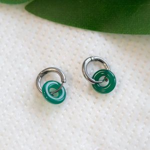 Di Lusso stainless steel oorringen met groene agaat donuts