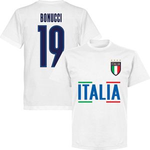 Italië Bonucci 19 Team T-Shirt - Wit /Blauw - XL