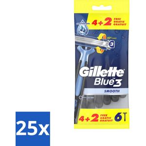 25 x Gillette - Blue 3 Smooth - Wegwerpscheermesjes - Comfortabele scheerbeurt - 6 Scheermesjes - Scheermesjes Voor Mannen - Gladde Scheerbeurt - Comfortabele Scheerbeurt - Scheermesjes Voor Dagelijks Gebruik