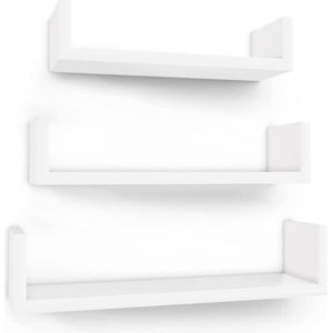 Wandplank set van 3 hangende plank 30/35/40 cm hoogglans oppervlak decoratief creatief voor slaapkamer woonkamer keuken en gang belastbaar tot 3/4/5 kg - wit Beside shelf