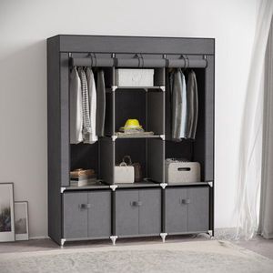 Garderobe opvouwbare stoffen kast vouwkast met ritssluiting voor slaapkamer fleece, donkergrijs, 125 x 43 x 162,5 cm