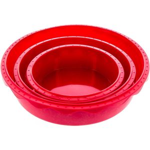 Set van 3 siliconen bakvormen rond 16 cm 20 cm en 26 cm, rood, siliconen vormen voor het bakken van taarten en desserts, incl. 4 recepten