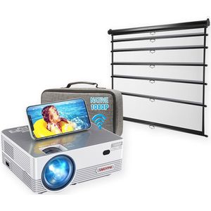 UpLiving® LCD Mini Beamer met Projectiescherm Behuizing 236cm Breed | Met WiFi | Met Bluetooth | Native Full HD | 10.000:1 Contrastratio | 8.000 Lumen | Projector - Mini Beamer - Draagbare Pocket Beamer - Afstandsbediening - Draagtas