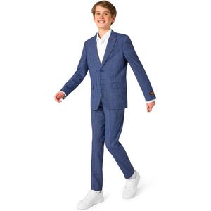 OppoSuits Daily Checked Navy Jongens Pak - Tiener Kostuum - Feesten & Gelegenheden Kostuum- Blauw - Maat EU146/152