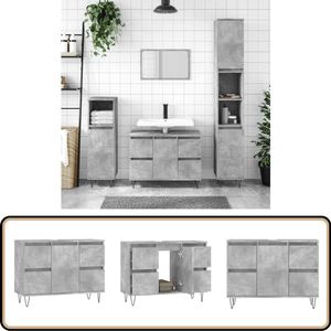 vidaXL Badkamerkast - 80x33x60 cm - Betongrijs Badkamerkast - Badkamerspiegel - Industrieel Design - Houten Kast - Grijze Kast