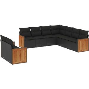 vidaXL 9-delige Loungeset met kussens zwart Loungeset - Tuinset - Lounge - Outdoor Furniture - Garden Furniture
