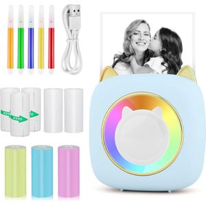 Mini-printer - mobiele fotoprinter met zeven kleuren led - draagbare fotoprinter - draadloze fotoprint - thermische printer - smartphone - bluetooth - leerhulp - studienotities - dagboek