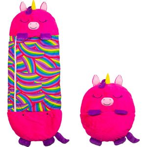 Mediashop Happy Nappers kinderslaapzak - 2-in-1 zachte knuffel en zomerslaapzak - Roze eenhoorn motief voor kinderen van 6-12 jaar - Large