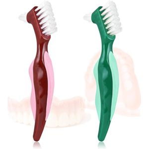Brenzoos - Set van 2 Harde Kunstgebit Borstels met Meerlagige Borstelharen - Voor Tandverzorging en Reiniging - Dubbelzijdig - Draagbaar - Ideaal voor Reizen en Camping - Tandborstels Retainer Borstel