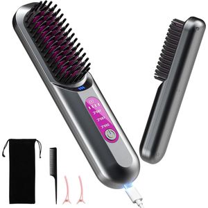 Stijltang Draadloze Borstel 5000mAh - Draagbare Verwarmde Kam - Reizen Mini Negatieve Ion - USB Oplaadbaar - Vrouwen Baard - Mannen