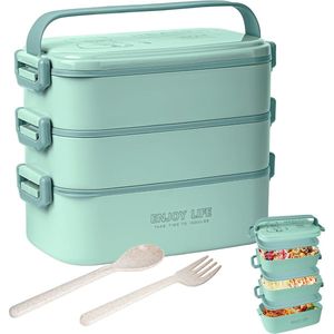 2700 ml 3-laags bentobox met vork en lepel, 4-in-1 lunchbox - voedselvoorbereidingscontainer, voedselopslagdoos voor heren dames studenten magnetron- en vaatwasmachinebestendig (meerblauw)