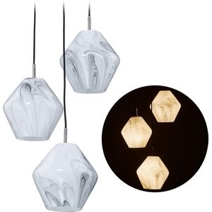 relaxdays hanglamp 3 lichts - eetkamerlamp - plafondlamp marmer design - E14 - glas