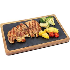 Serveerplankset - Kaasplank met Leisteen en Acaciahout - 2 stuks