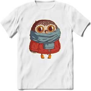 Winter uil T-Shirt Grappig | Dieren uilen Kleding Kado Heren / Dames | Animal Skateboard Cadeau shirt - Wit - XL