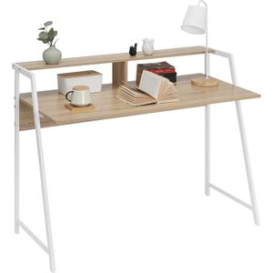 Multifunctioneel bureau - thuiskantoor - computertafel - ruimtebesparend, ergonomisch, duurzaam - licht eiken + wit - 115 cm x 90 cm x 56 cm