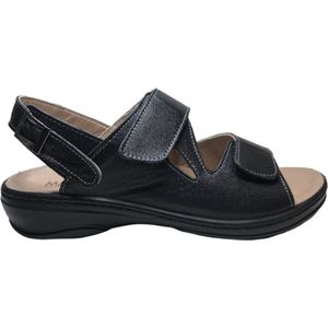 Manlisa Mt 36 platte lederen comfort sandalen velcro's 502 Zwart geschikt losse steunzolen