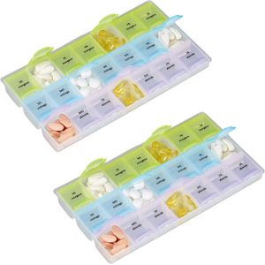 Pillendoosje - 7 Dagen - Doorzichtig - Gekleurde Deksel - Set van 2