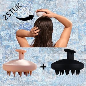 Haarborstel - Scalp Massager - Scalp Brush - Premium Siliconen - Haar Borstel - Hair Brush - Haarverzorging - Soins capillaires - Anti Roos - Haargroei - Hoofdhuid Massage- Brosse à cheveux - Zwart-Beige