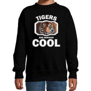 Dieren tijgers sweater zwart kinderen - tigers are serious cool trui jongens/ meisjes - cadeau tijger/ tijgers liefhebber - kinderkleding / kleding 134/146