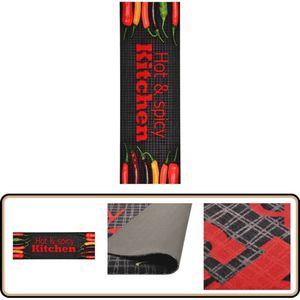 vidaXL Keukenmat Hot&Spicy 60x180 cm Wasbaar Vloermat - Keukenmat - Rekhoekige Vloermat - Wasbare Vloermat - Vloerverwarming