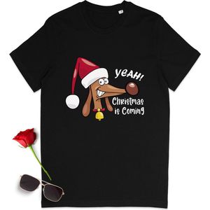 Heren T Shirt - Kerstmis komt eraan - Zwart - Maat M