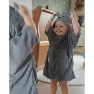 Bobbé | Kinderbadjas met rits | Donker Grijs | Maat 3-4